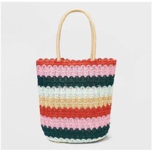 Colorful Striped Straw Tote Bag Double Straps‎